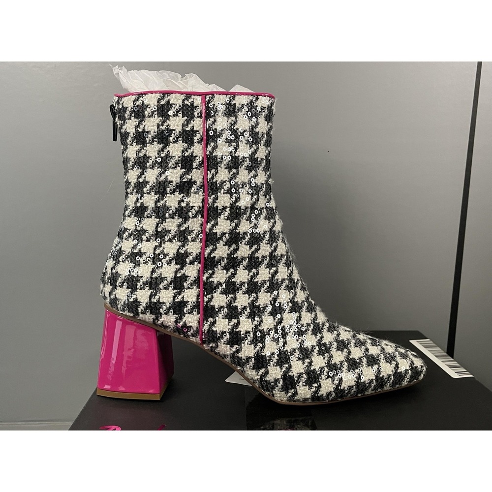 Betsey Johnson Boots Womens Size 8 Multicolor Stevie Houndstooth Sequin Ankle